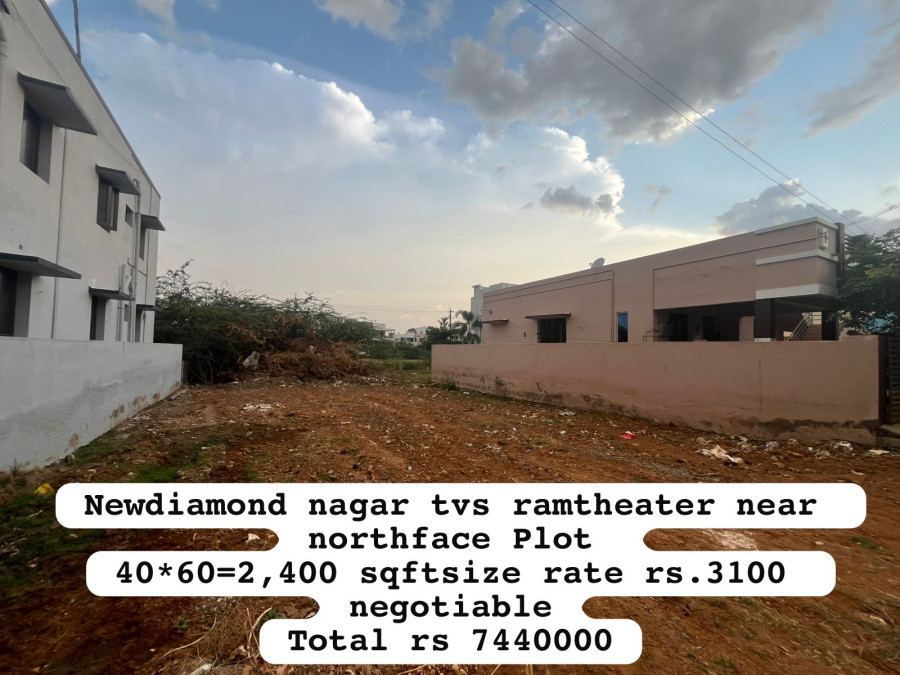 40*60 = 2400 Sqft Plot Size / North Facing / Per Sqft Rate Rs = 3100 - Negotiable / Total Rate Rs = 7440000 /   New Diamond Nagar,  TVS Ramtheater Near - Pudukkottai / PL 465