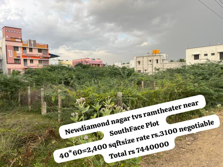 40*60 = 2400 Sqft Plot Size / South Facing / Per Sqft Rate Rs = 3100 - Negotiable / Total Rate Rs = 7440000 / New Diamond Nagar,  TVS Ramtheater Near - Pudukkottai / PL 467
