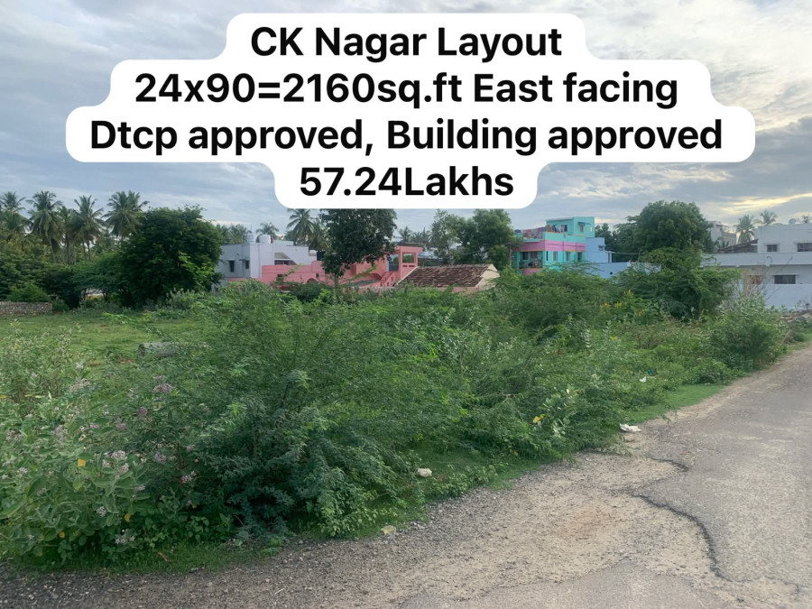 24*90 = 2160 Plot Size / East Facing / Plot No.17 / Per Sqft Rate = 2650 / Total Rate = 5724000 / DTCP Approved / Building Approved / CK Nagar Thirukkogarnam - Pudukkottai / PL 477