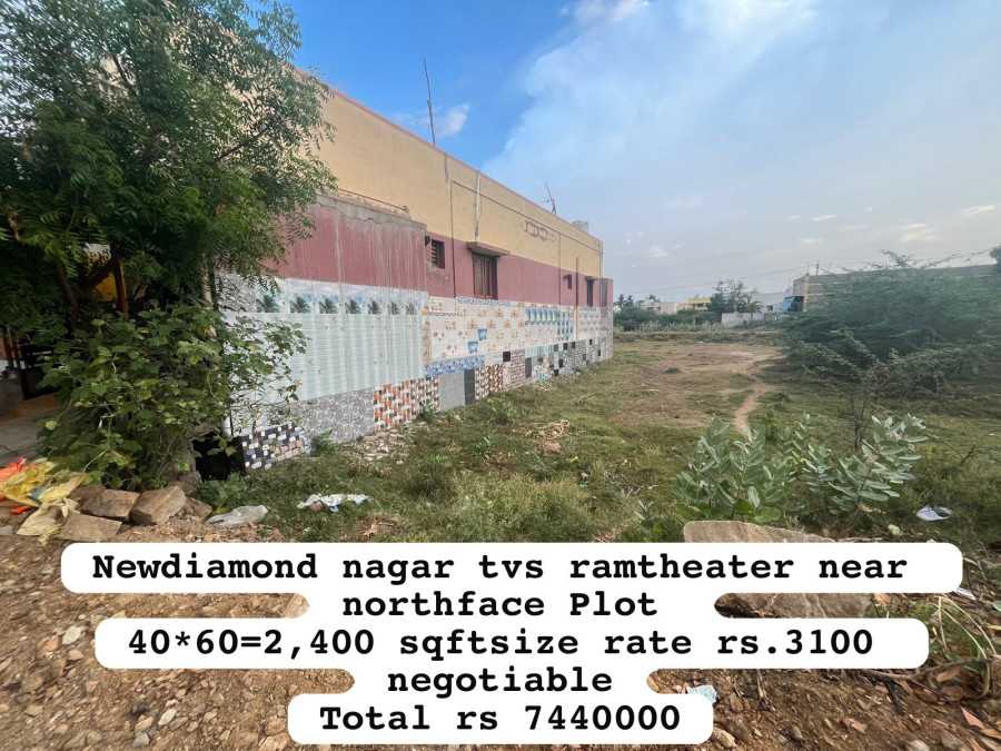 40*60 = 2400 Sqft Plot Size / North Facing / Per Sqft Rate = 3100 - Negotiable / Total Rate Rs = 7440000 / New Diamound Negar,  TVS Ramtheater Near - Pudukkottai / PL  466
