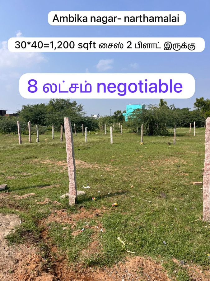 30*40=1,200 Sqft Size /South face /2 Plots Available /Panchayat Approved /8 Lakhs negotiable /Ambika Nagar Narthamalai Pudukkottai /PL 512