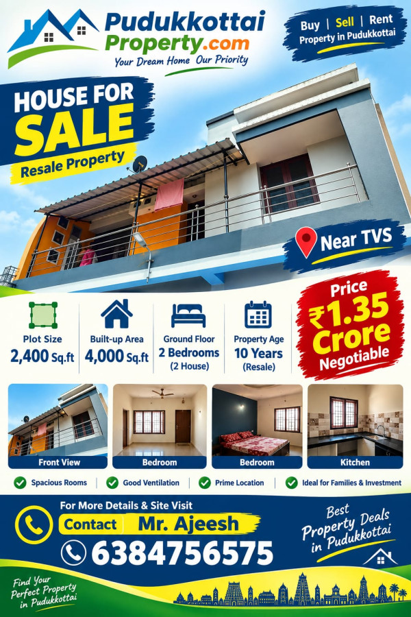 2400 Sqft Plot Size / 4000 Sqft Built Area / Ground Floor 2 Bedrooms 2 House / First floor 2 Bedrooms 2 House / TVS Near / 10 Years Old Resale Apartment / 1 Crore 35 Lakhs - Negotiable / IN 355