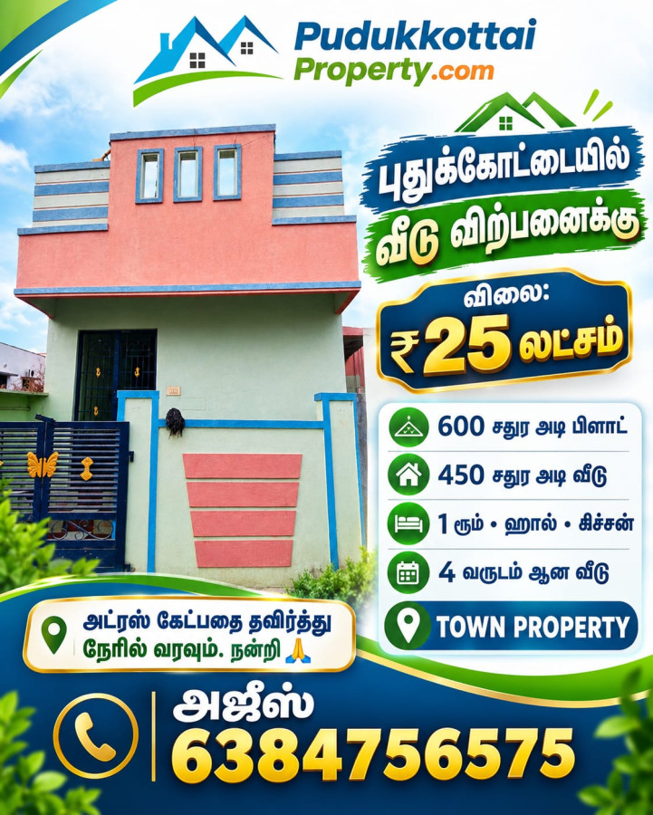 650 Sqft plot size /450 Sqft built size / 1BHK / 25 Lakhs / 4 Years Old House / Town property /HS 401