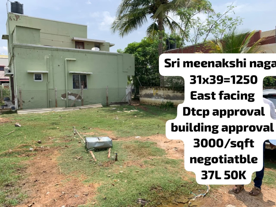 31*39 = 1250 Plot Size / East Facing / DTCP Approval / Building Approval / Per Sqft Rate = 3000 - Negotiable / Sri Meenakshi Nagar - Pudukkottai / Total Rate Rs = 3750000 / PL 476
